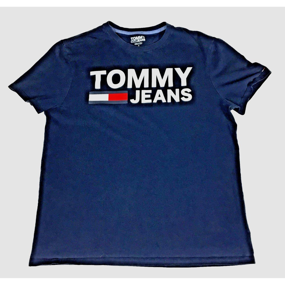 Tommy Jeans Mens‎ Graphic T-Shirt Navy Blue Logo Crew Neck Cotton Size Medium